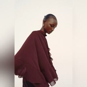 Zara TIE-BACK RUFFLED CAPE Size Medium